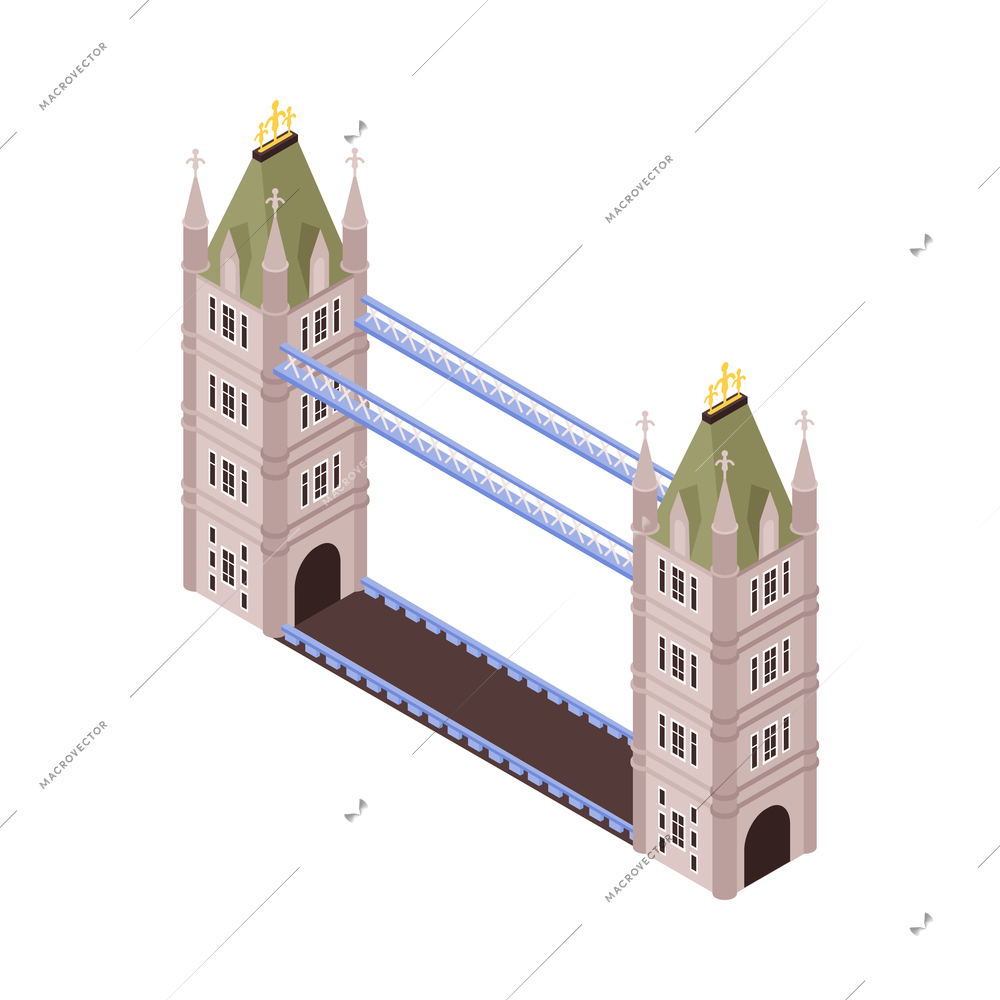 Isometric travel england london composition with isolated image of london tower bridge on blank background vector illustration