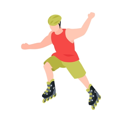 Isometric extreme street sport city parkour composition with isolated human character of roller skating boy vector illustration