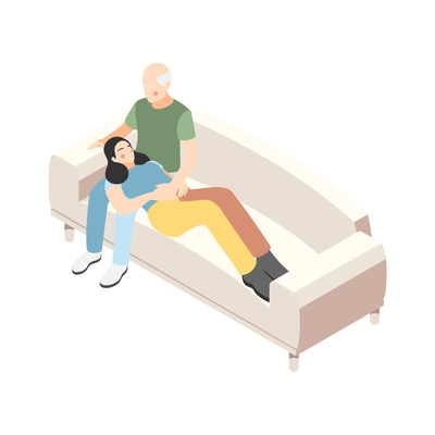 Different couples isometric composition with isolated view of loving couple spending good time on sofa vector illustration