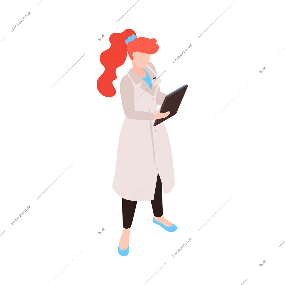 Isometric human cloning dna research science laboratory composition with character of female lab worker logging research vector illustration