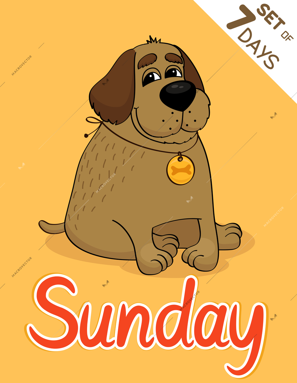 Sunday dog weekdays hipster vector illustration calendar set