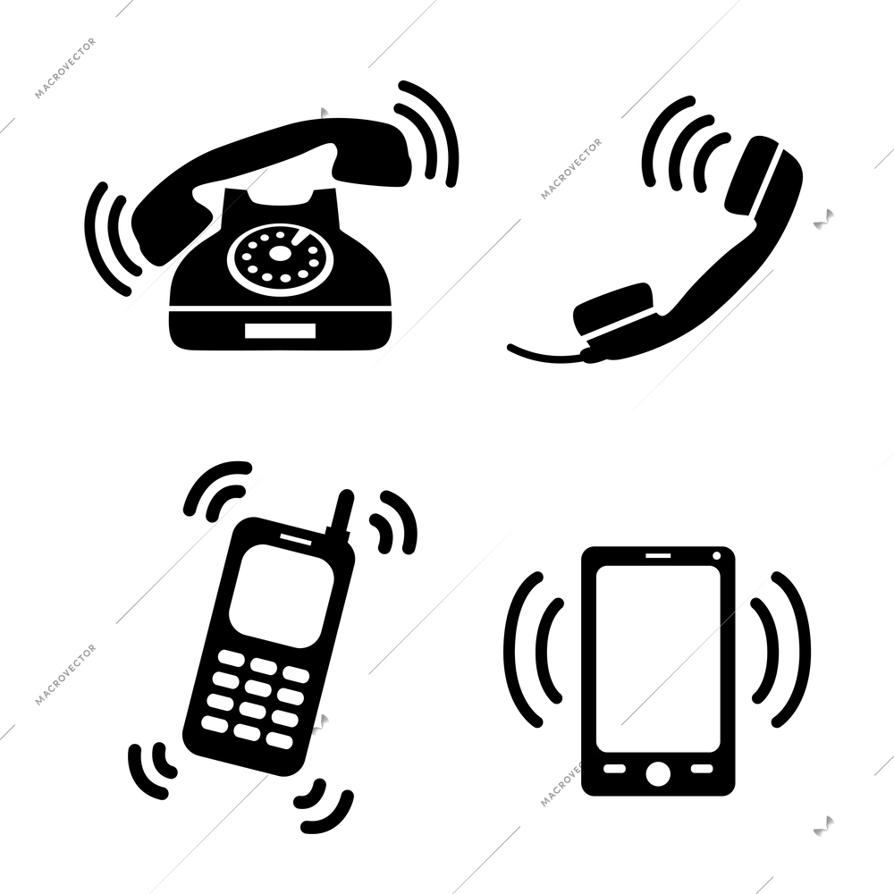 Collection of ringing classic telephone mobile and smartphones isolated vector illustration