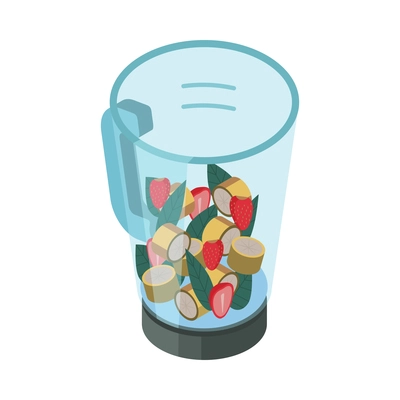 Spirulina isometric composition with isolated image of blender cup with spirulina and fruit slices vector illustration