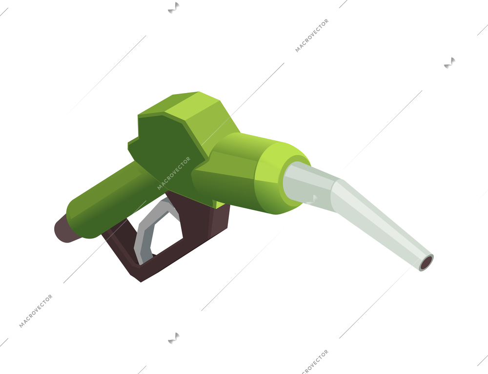 Gas station isometric composition with isolated image of fuel nozzle on blank background vector illustration