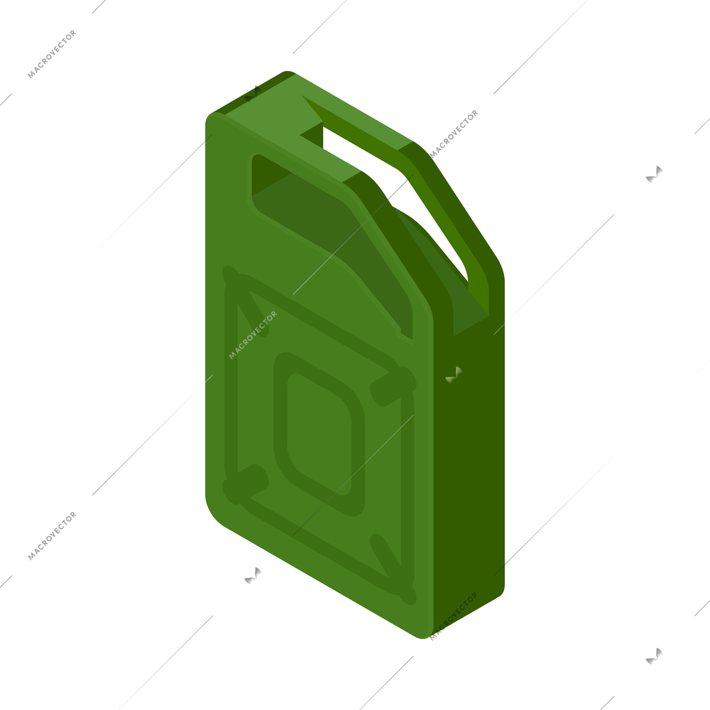 Gas station isometric composition with isolated image of green gasoline canister on blank background vector illustration