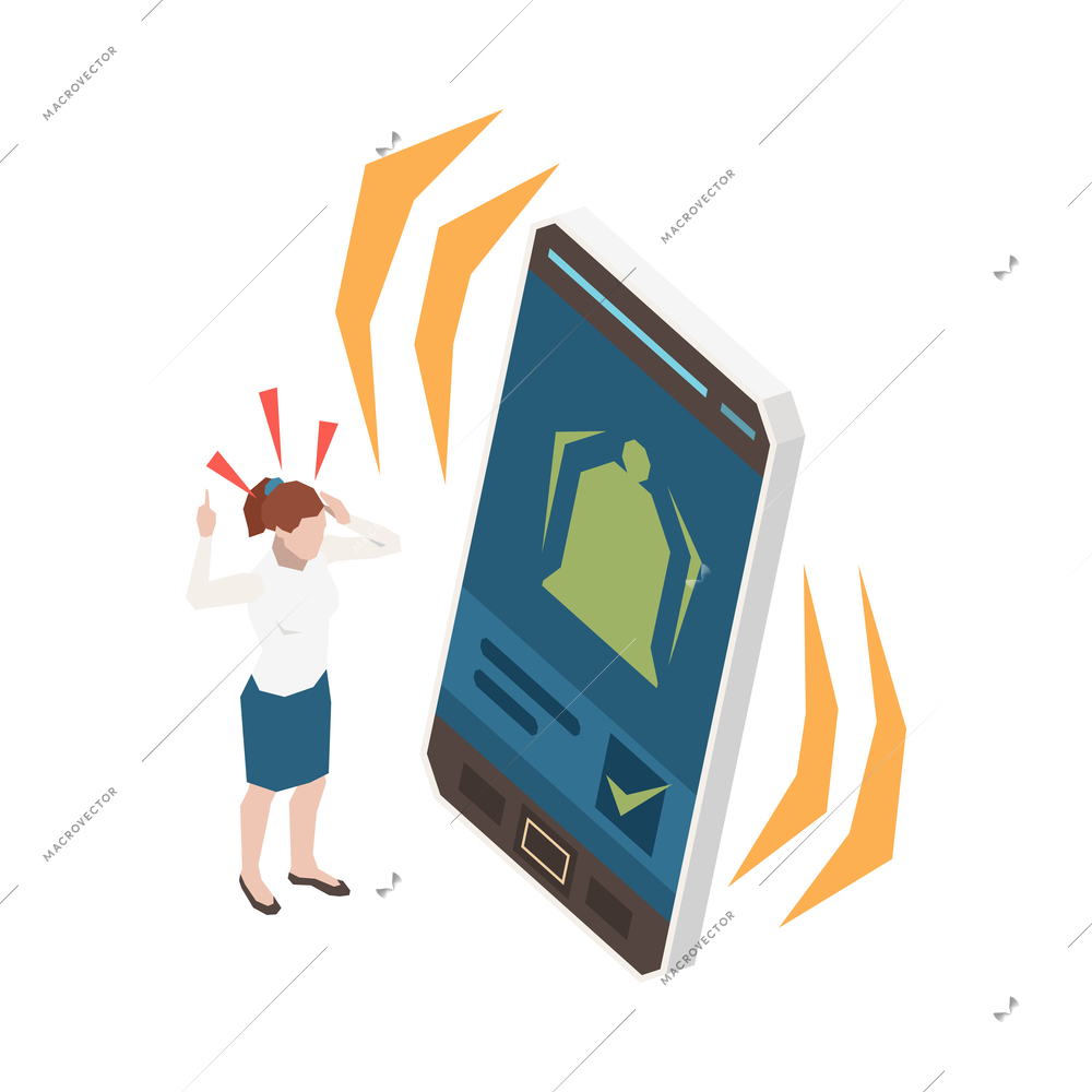 Time management planning schedule deadline isometric composition with character of distracted worker and ringing smartphone vector illustration