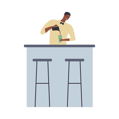 Cafe people flat composition with isolated character of barista pouring coffee at counter on blank background vector illustration