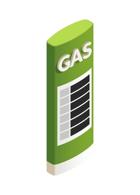 Gas station isometric composition with isolated image of road lightbox with petrol prices on blank background vector illustration