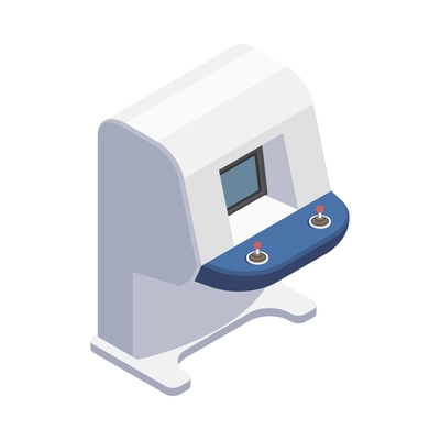 Medical equipment isometric composition with isolated image of control desk with screen and joysticks vector illustration