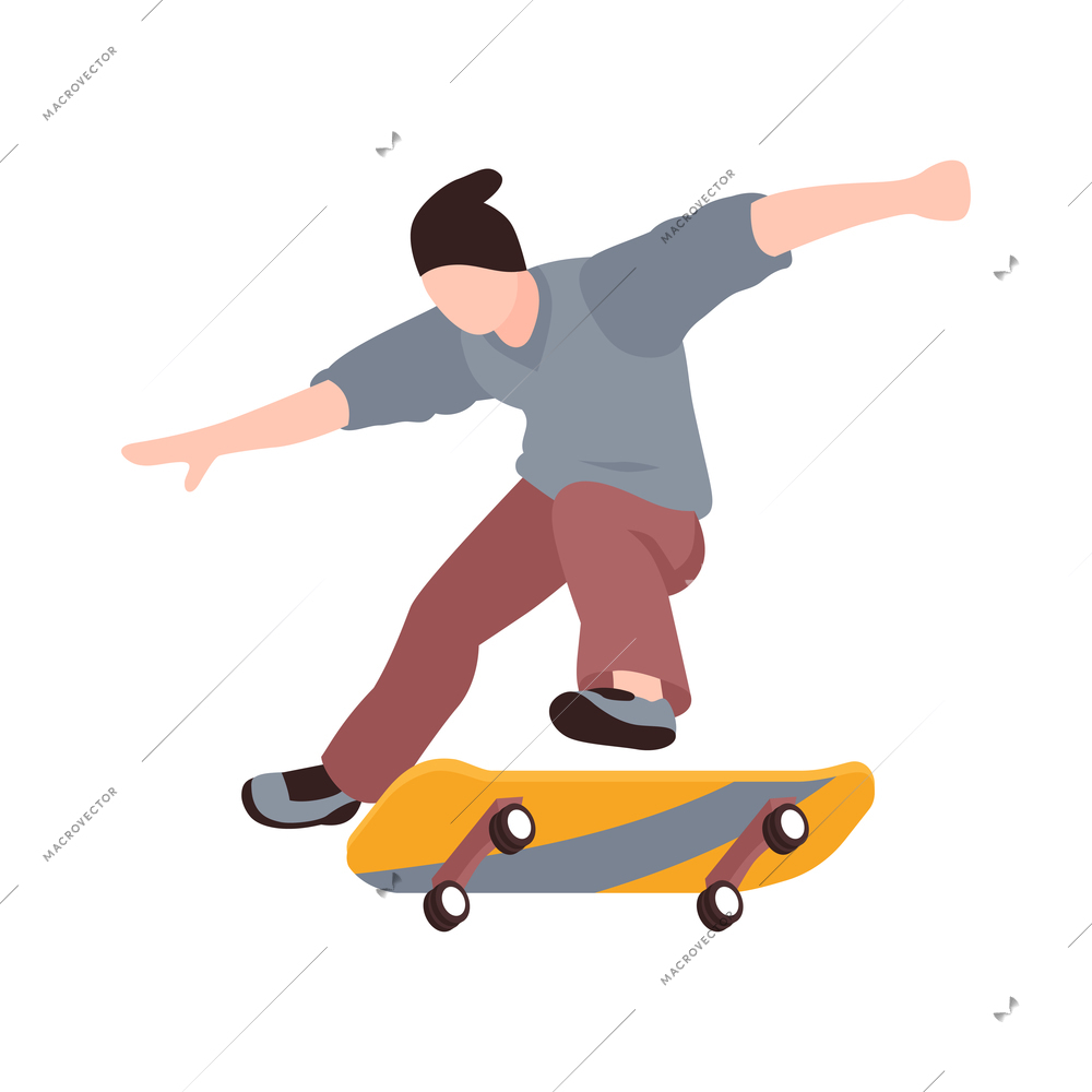 Isometric extreme street sport city parkour composition with human character of boy jumping on skateboard vector illustration