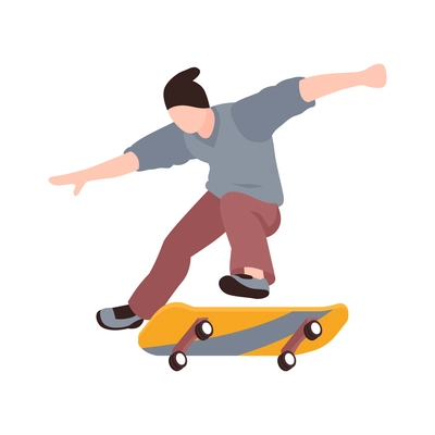 Isometric extreme street sport city parkour composition with human character of boy jumping on skateboard vector illustration