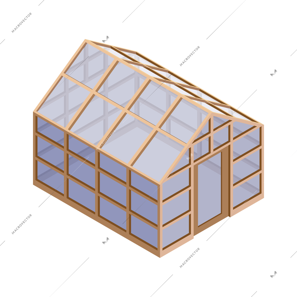 Local farm market isometric composition with isolated image of empty greenhouse building on blank background vector illustration