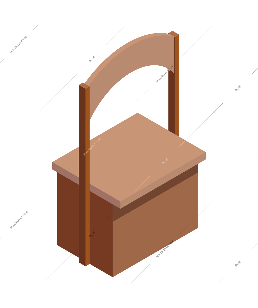 Local farm market isometric composition with isolated image of wooden market stall on blank background vector illustration