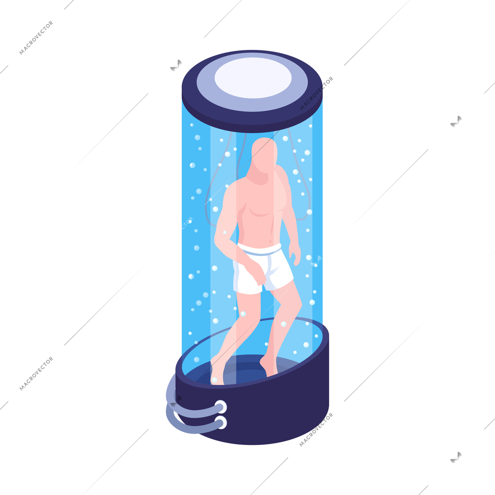 Isometric human cloning dna research science laboratory composition with cloned person inside glass tube vector illustration