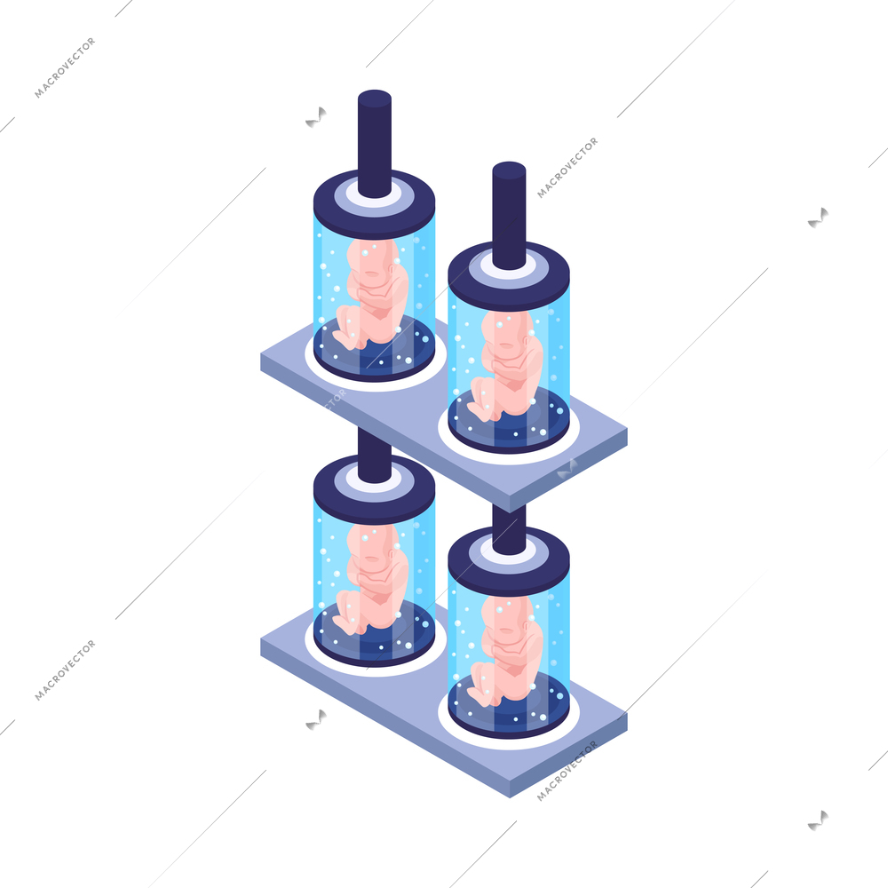 Isometric human cloning dna research science laboratory composition with glass tubes and human embryo vector illustration