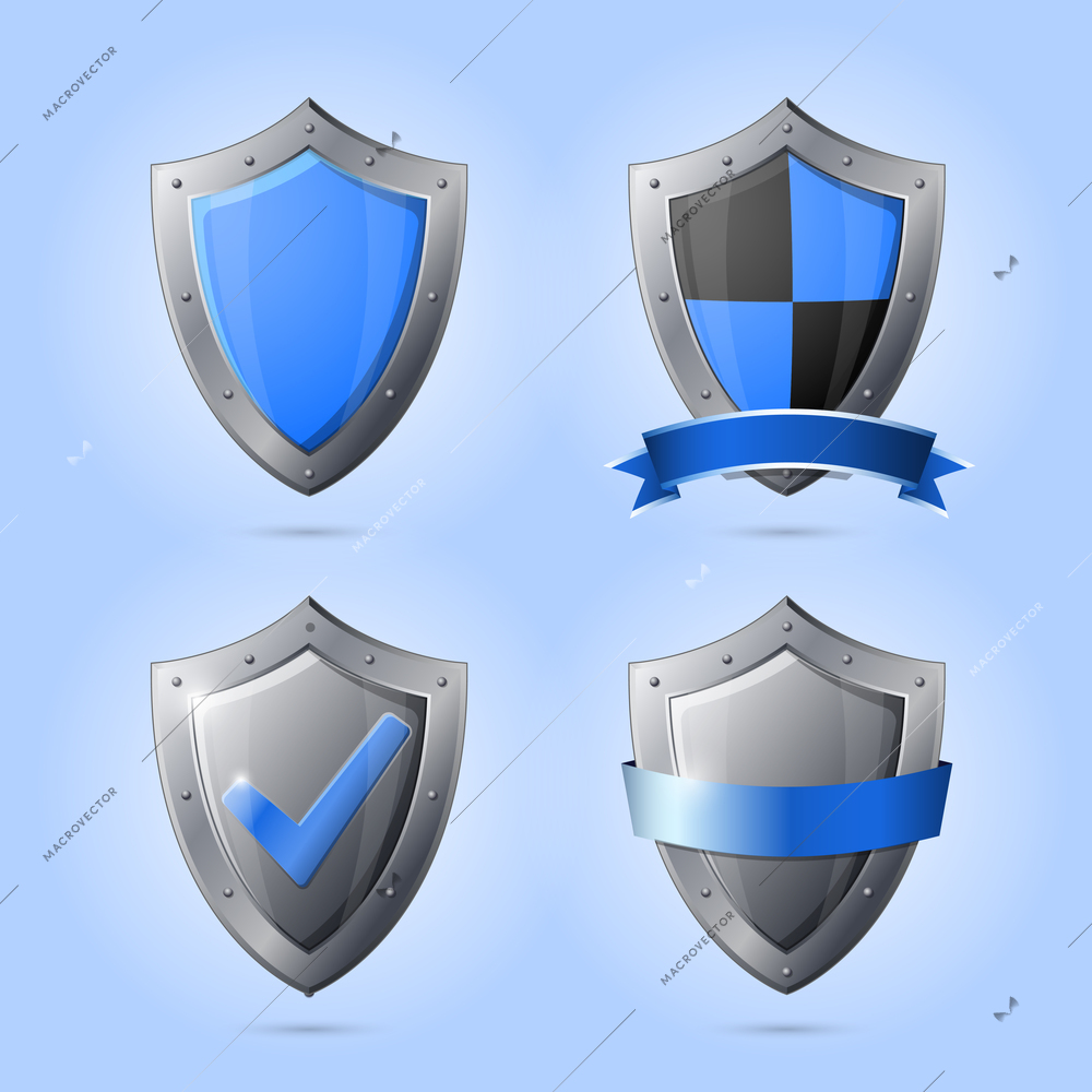 Collection of shield emblems for security protection or safety concepts isolated vector illustration