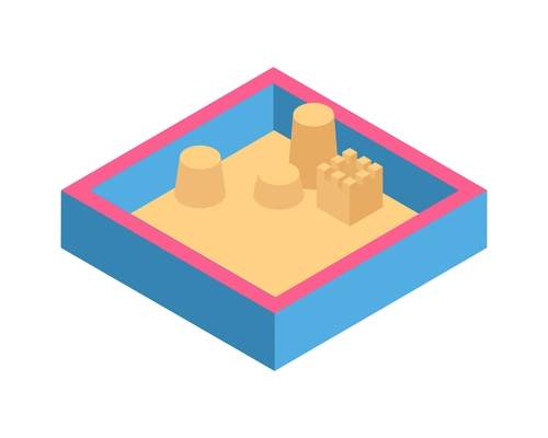 Kindergarten isometric composition with isolated image of sand pit on blank background vector illustration