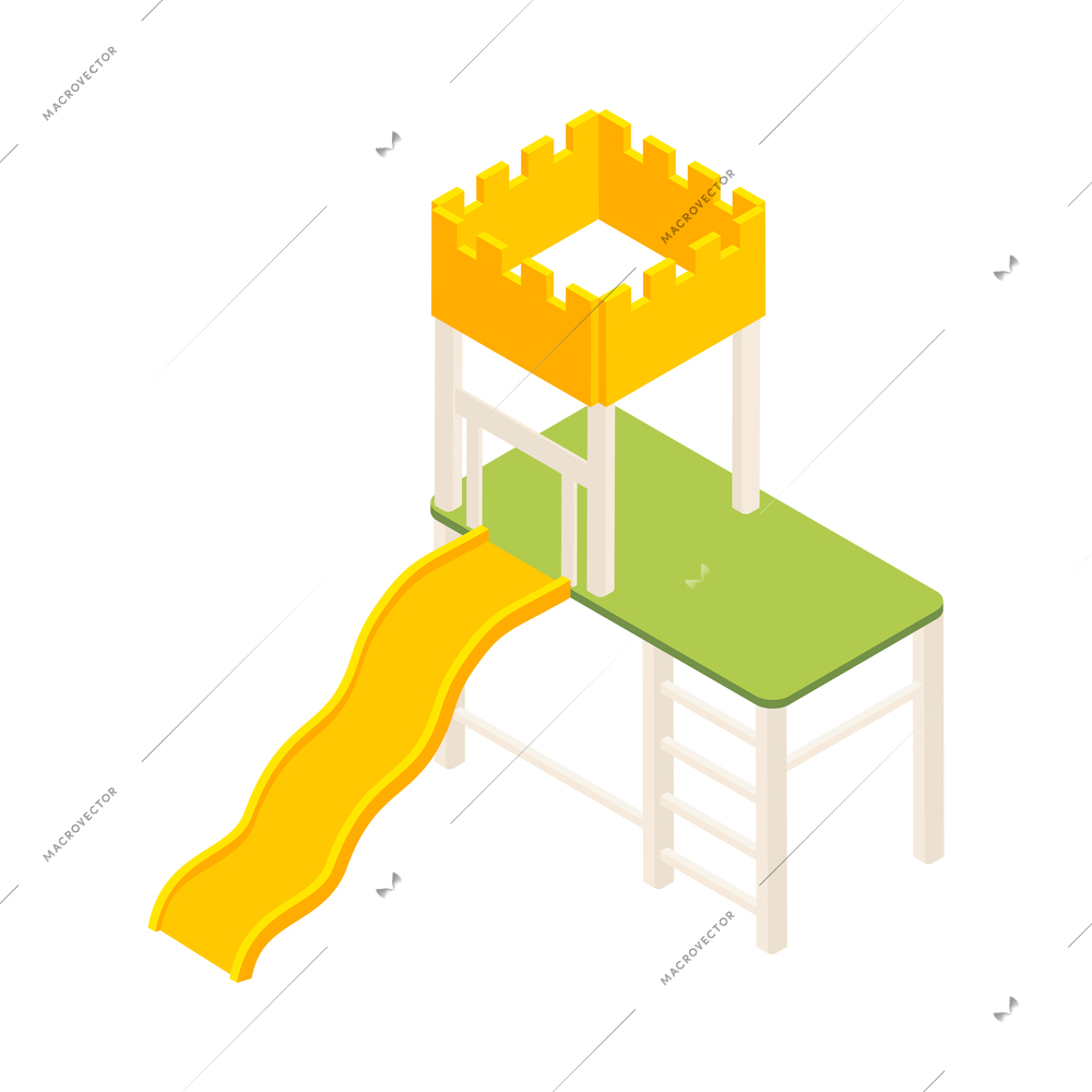 Kindergarten isometric composition with isolated image of tower with ladder and slide on blank background vector illustration