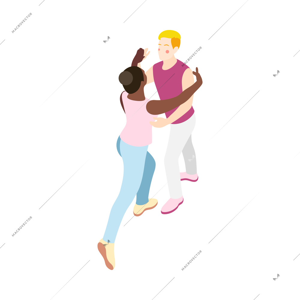 Different couples isometric composition with isolated view of loving couple dancing together on blank background vector illustration