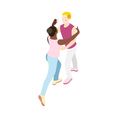 Different couples isometric composition with isolated view of loving couple dancing together on blank background vector illustration