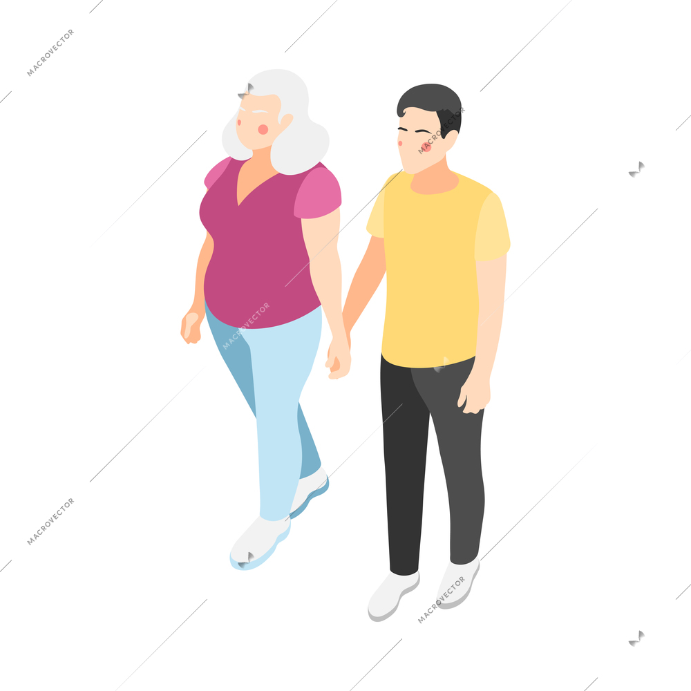 Different couples isometric composition with isolated view of loving couple walking together holding hands vector illustration