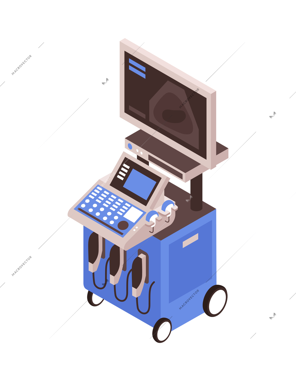 Isometric gynecology obstetrics composition with isolated image of medical apparatus for ultrasound investigation on blank background vector illustration