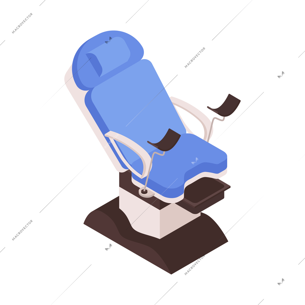 Isometric gynecology obstetrics composition with isolated image of gynecological examination chair on blank background vector illustration