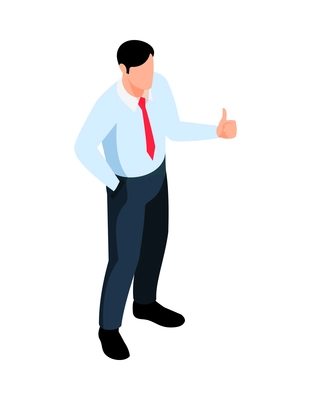 Isometric winner businessman composition with human character of businessman with thumbs up on blank background vector illustration