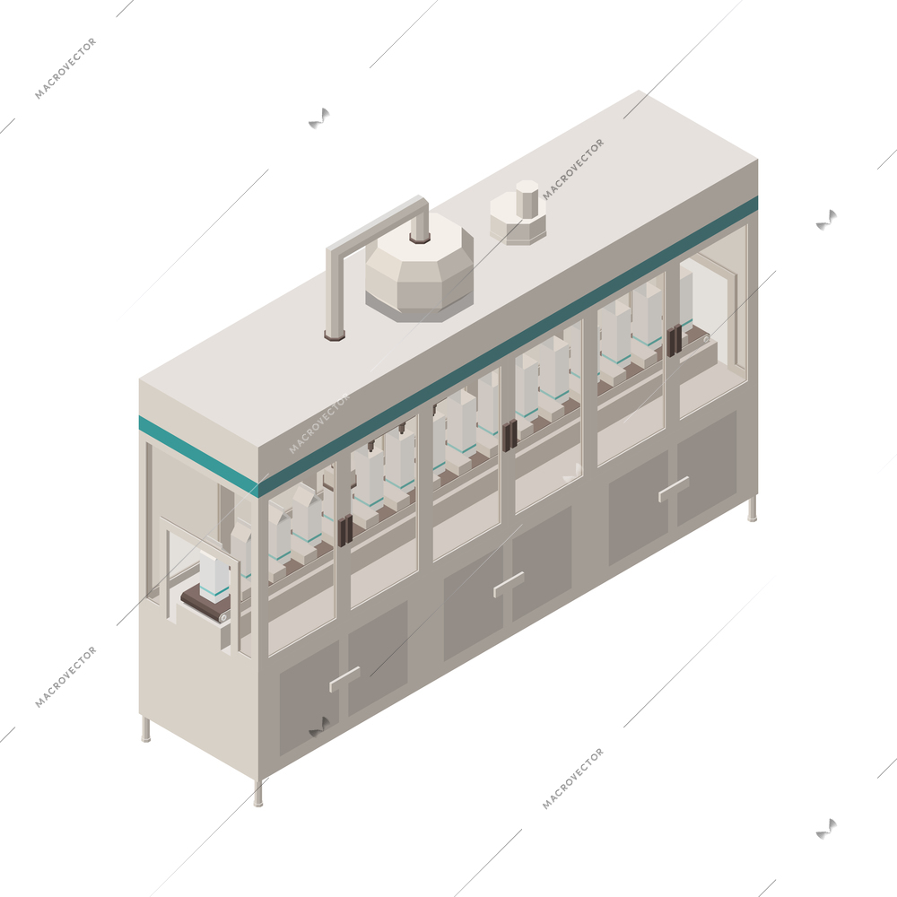 Milk production isometric composition with isolated image of industrial facility on blank background vector illustration