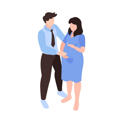 Isometric gynecology obstetrics composition with characters of pregnant woman with her husband on blank background vector illustration