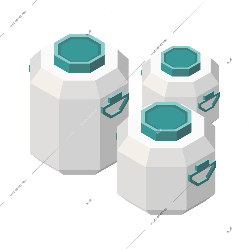 Milk production isometric composition with isolated images of plastic cans on blank background vector illustration
