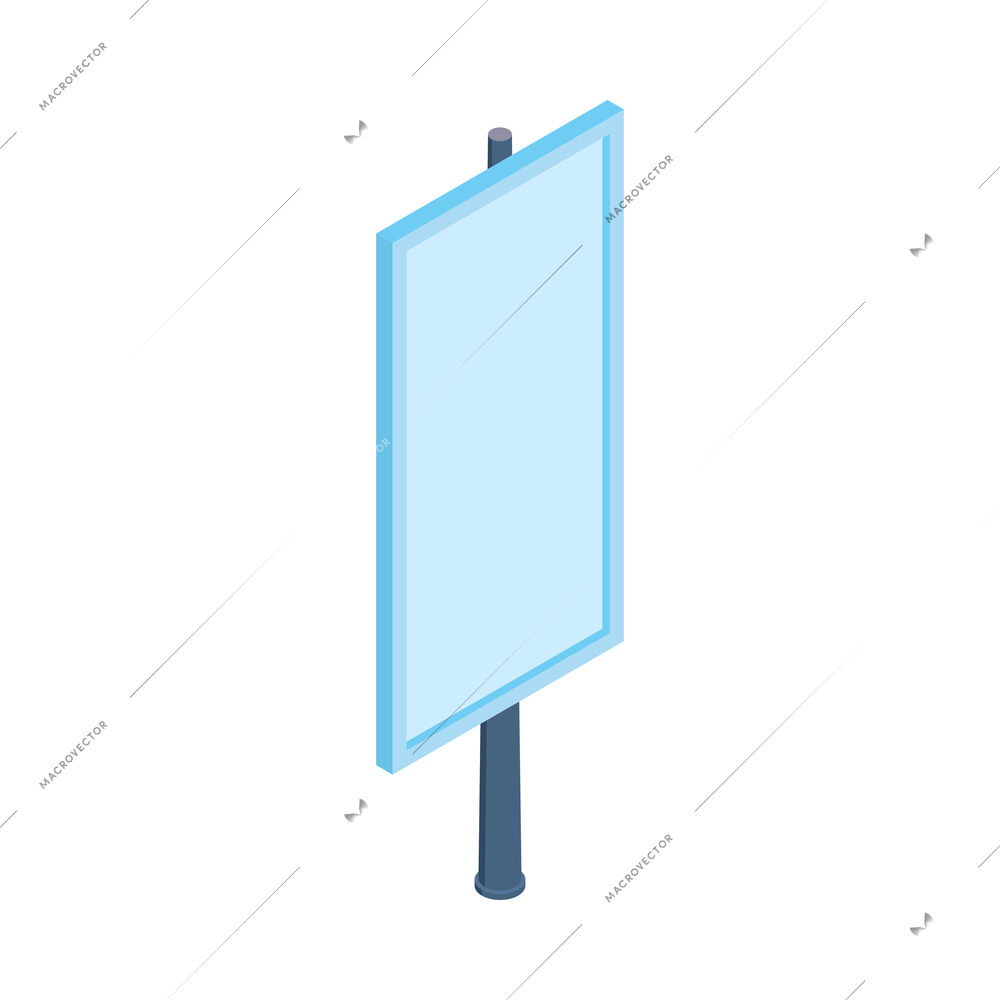 Isometric city park elements composition with isolated image of empty billboard on blank background vector illustration