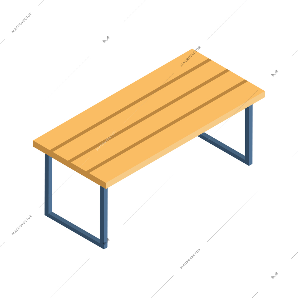 Isometric city park elements composition with isolated image of plain wooden bench on blank background vector illustration