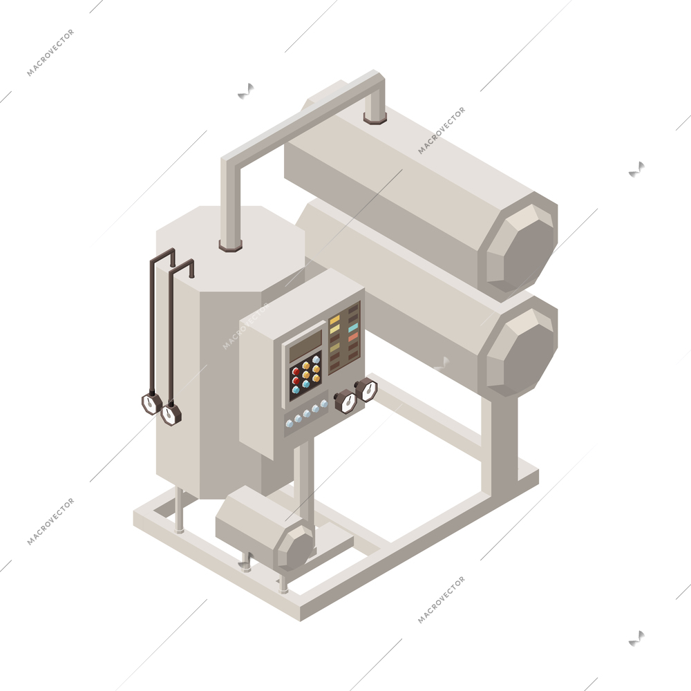 Milk production isometric composition with isolated image of industrial facility on blank background vector illustration