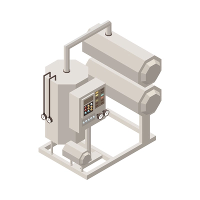 Milk production isometric composition with isolated image of industrial facility on blank background vector illustration