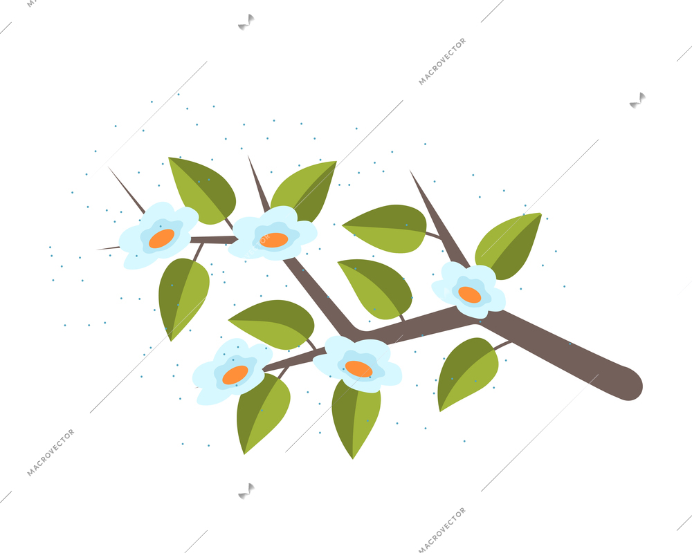 Isometric allergy composition with isolated image of flowers with allergic blossom dust on blank background vector illustration