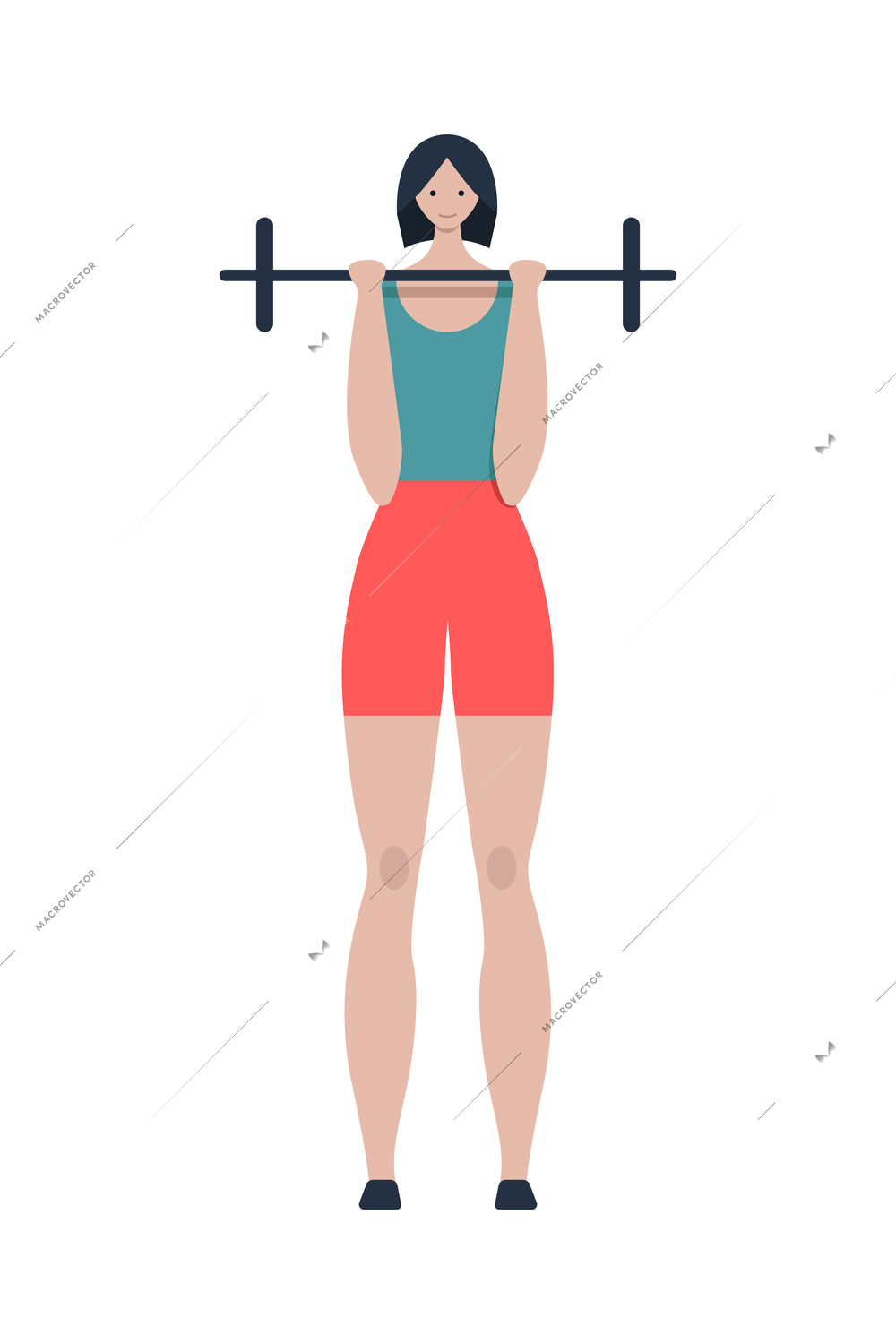 Healthy lifestyle flat composition with isolated character of athletic woman lifting barbells on blank background vector illustration