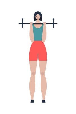 Healthy lifestyle flat composition with isolated character of athletic woman lifting barbells on blank background vector illustration