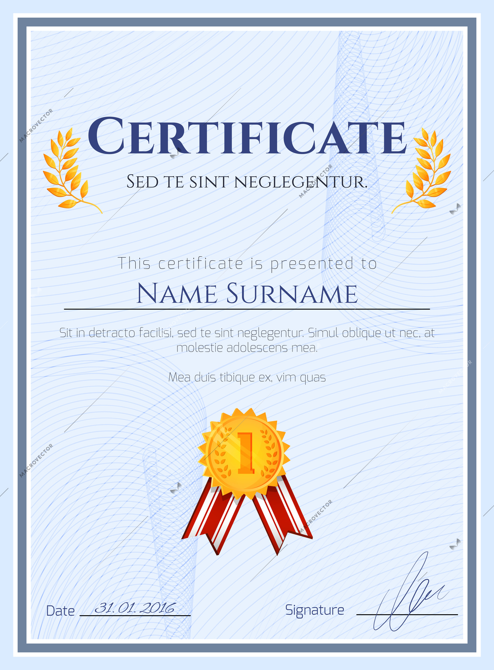 Winner certificate diploma template with seal award decoration vector illustration