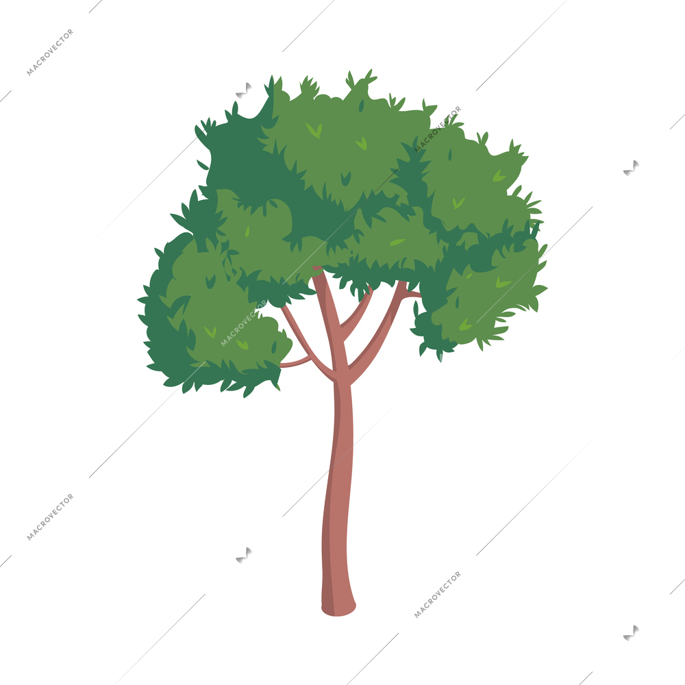 Isometric city park elements composition with isolated image of stone pine tree on blank background vector illustration