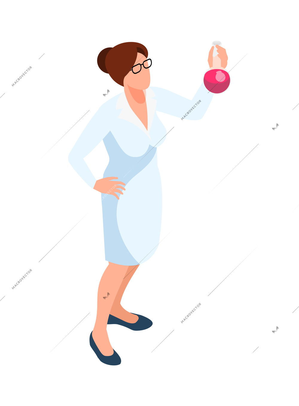 Isometric pharmaceutic laboratory research scientists composition with isolated character of female scientist holding test tube vector illustration