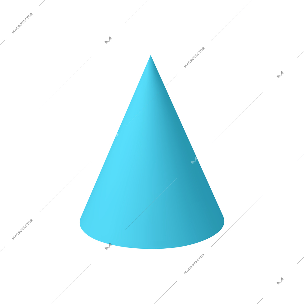 Basic stereometry shapes realistic composition with isolated 3d image of blue colored cone on blank background vector illustration