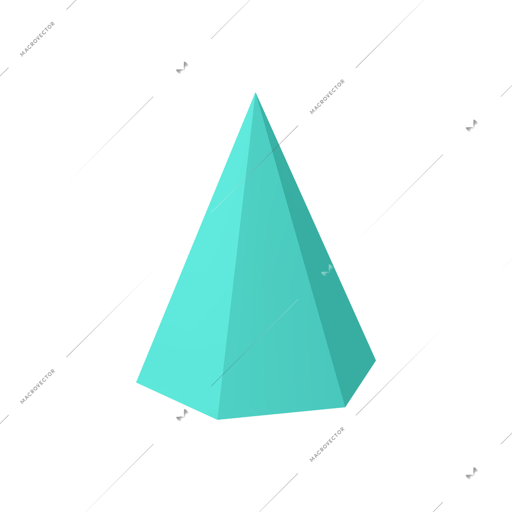 Basic stereometry shapes realistic composition with isolated 3d image of colorful hexagonal pyramid on blank background vector illustration