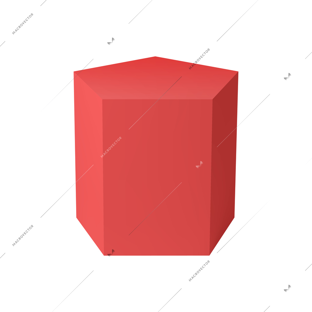 Basic stereometry shapes realistic composition with isolated 3d image of colorful pentagonal prism on blank background vector illustration