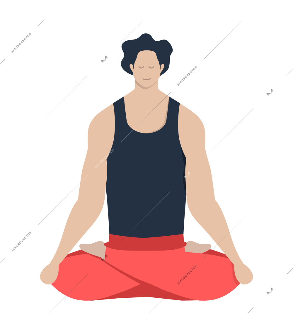 Healthy lifestyle flat composition with isolated character of man in yoga easy pose on blank background vector illustration