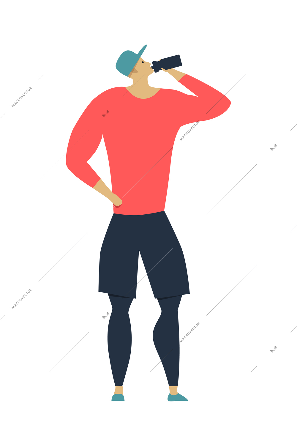 Healthy lifestyle flat composition with isolated character of athletic man drinking water on blank background vector illustration