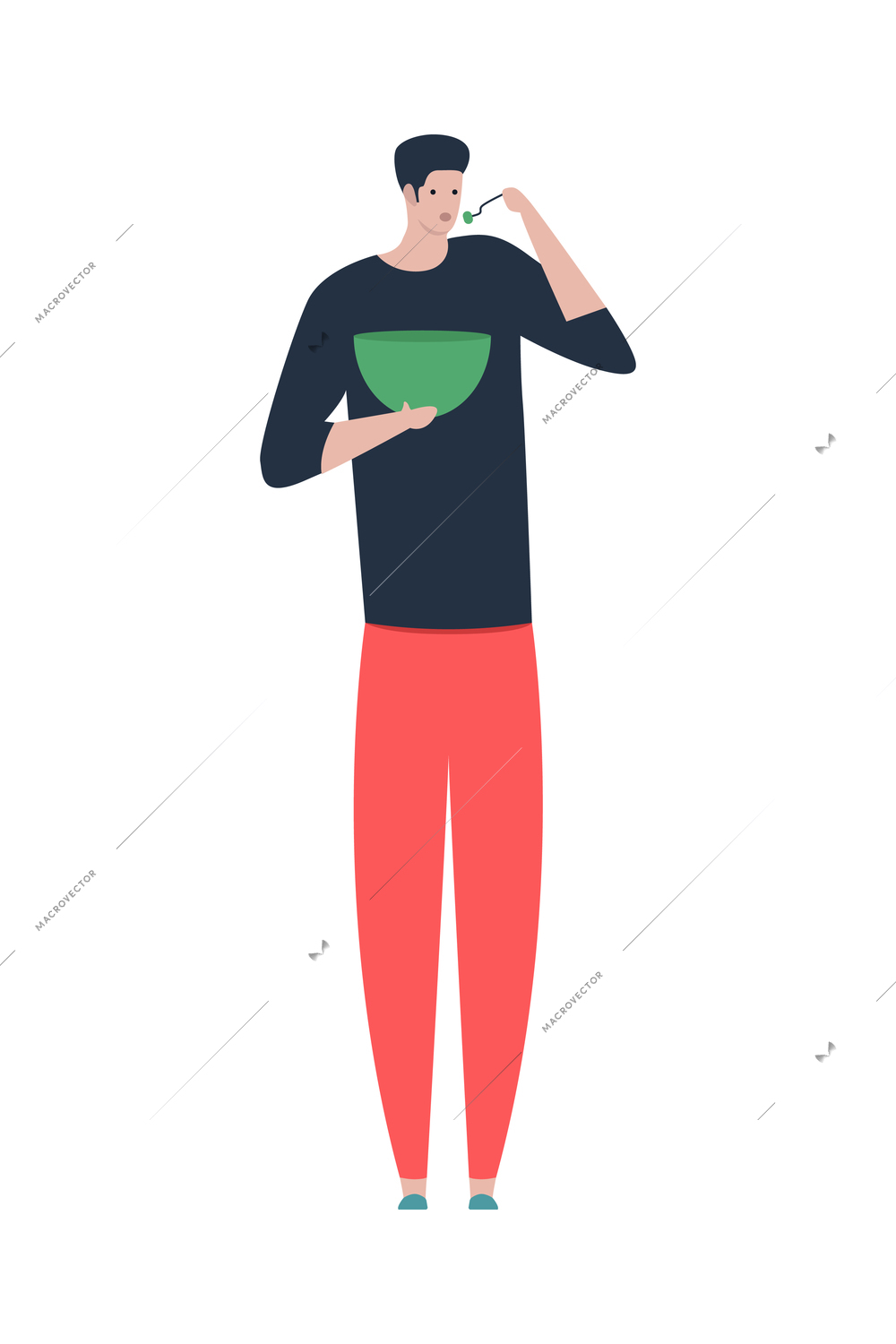 Healthy lifestyle flat composition with isolated character of eating man holding dish on blank background vector illustration