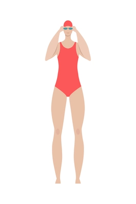 Healthy lifestyle flat composition with isolated character of woman wearing swimsuit and watersport goggles on blank background vector illustration