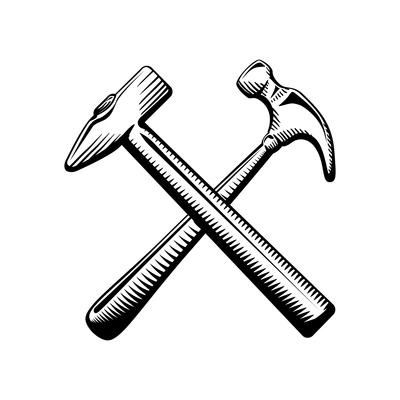 Two crossed hammers symbol isolated vector illustration