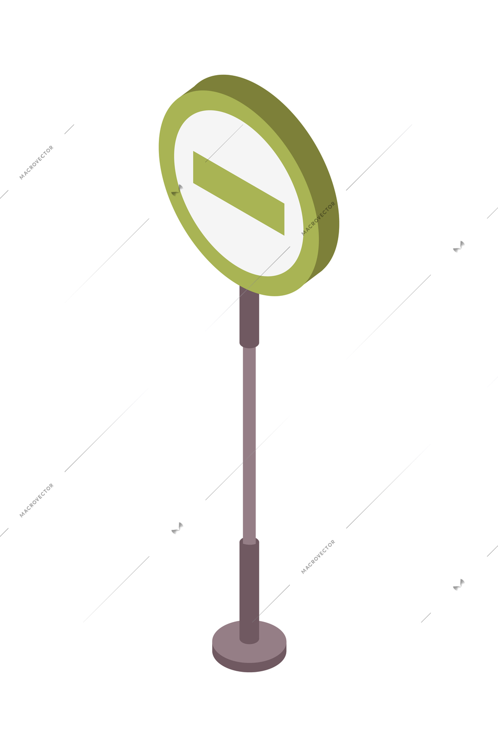 Road set isometric composition with isolated image of no entry traffic sign on post vector illustration